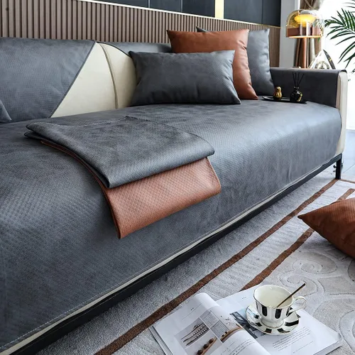 Vista 4 de Funda impermeable de piel sintética para sofá, funda de sofá modular vintage de poliuretano antideslizante, protector de muebles para niños, perros