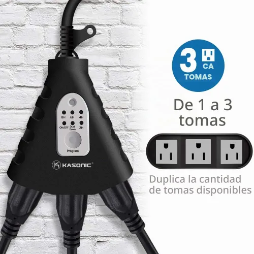 Vista 2 de K KASONIC - Temporizador de luz para exteriores, interruptor de temporizador de enchufe con sensor impermeable, control remoto de 100 pies