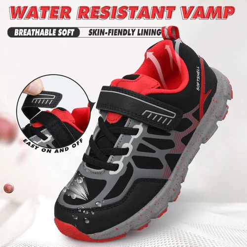 Vista 2 de UOVO Botas de senderismo resistentes al agua para niños, zapatos para caminar al aire libre, antideslizantes, al tobillo, zapatos deportivos