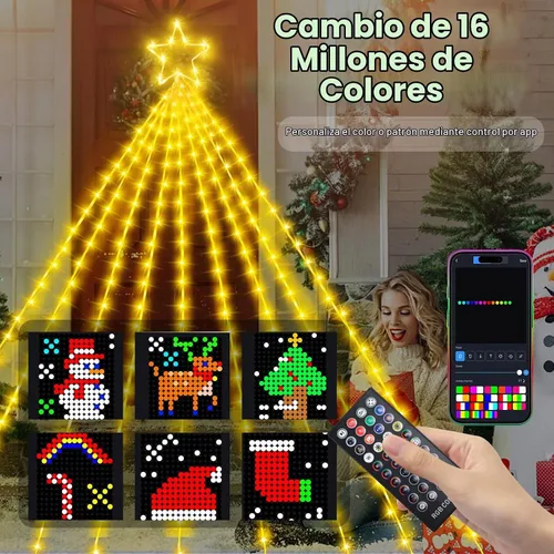 Vista 3 de Vigdur Decoración de Árbol de Navidad de 16.4 Pies - 315 LEDs Luces de Árbol en Cascada de Estrellas Personalizables con Control Remoto