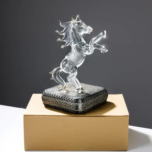 Vista 7 de YU FENG - Figura de caballo de cristal de 6.3 pulgadas, escultura animal de cristal transparente Rearing Horse Design, Handcrafted Glass Art