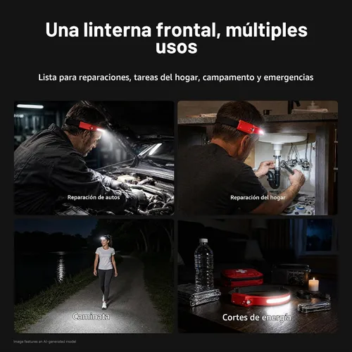 Vista 5 de EGUKU - Linterna frontal recargable, 230° de haz ancho LED para adultos