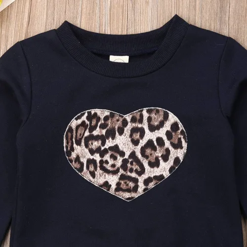 Vista 3 de Conjunto de 2 piezas 3 piezas de ropa de verano para niños pequeños, camiseta con volantes y estampado en forma de corazón