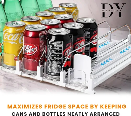 Vista 4 de Organizador de latas de soda con empujador automático Organizador de bebidas para refrigerador Dispensador de bebidas para soda, latas