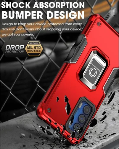 Vista 4 de TJS Funda para teléfono Motorola Moto Edge 2021, funda Moto Edge 5G UW Rojo