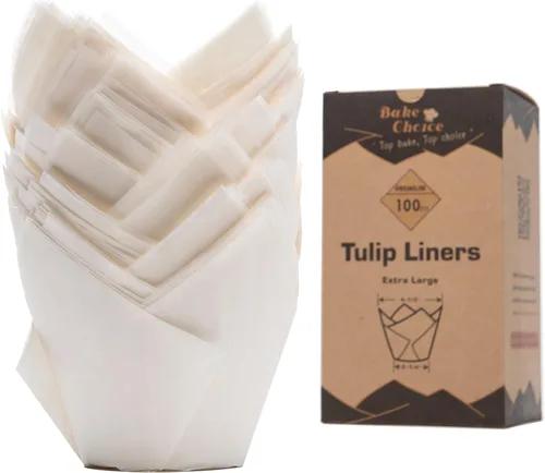 Vista 10 de Bake Choice Nordic Paper 100 unidades de forros grandes para magdalenas de tulipán marrón para tazas de horneado, papel pergamino de la UE, forros