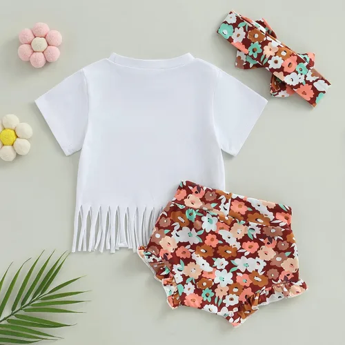 Vista 3 de Hiusmilekid Ropa de niña recién nacida, traje de verano para bebé, camiseta de manga corta, camiseta de manga corta, conjunto corto de verano de dos