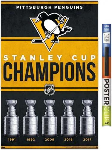 Vista 17 de Trends International NHL Pittsburgh Penguins - Póster de pared Champions 23, 14.72 x 22.37 pulgadas, versión enmarcada de madera de granero Versión