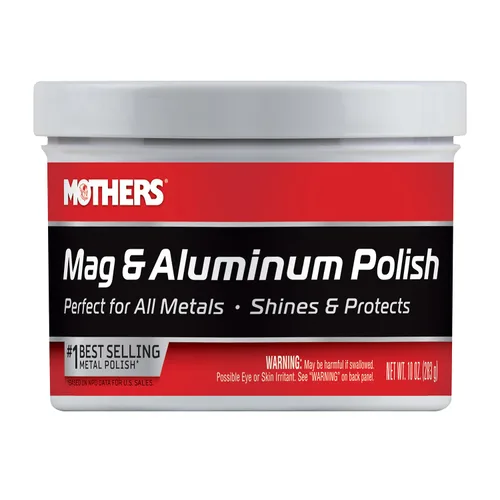 Vista 10 de Pulidor Mag & Aluminum Polish 05101 y paquete de telas de microfibra., std color Brilliant Shine, All Uncoated & Unplated Metals Including