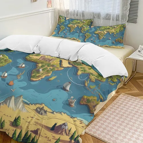 Vista 10 de World - Juego de funda de edredón tamaño matrimonial, juego de funda de edredón supersuave de artes visuales, juego de ropa de cama de microfibra