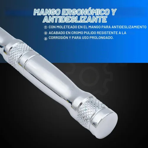 Vista 6 de Mango de trinquete 3 en 1,1/4", 3/8", llave de trinquete de 1/2", interruptor reversible de 72 dientes,Chapado en cromo pulido completo,Acero al