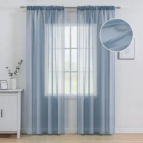 Vista 11 de MIULEE Cortinas semitransparentes 24 pulgadas de largo 2 paneles para ventana de cocina sobre el fregadero, cortinas cortas pequeñas de café