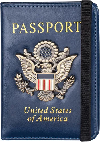 Vista 15 de Funda para pasaporte y ranura para tarjetero, con bloqueo RFID, cartera de piel para pasaporte de viaje para hombres y mujeres, protector de Rojo