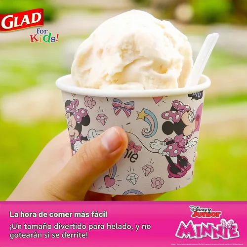 Vista 3 de Glad para niños Disney Mickey y amigos, cuencos desechables de papel para aperitivos, sin tapas, Minnie rosa - resistente, apto para microondas