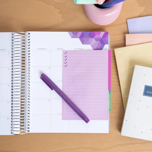 Vista 4 de Erin Condren Colorido folleto de notas adhesivas funcionales con pestañas, juego de notas adhesivas de productividad de 7 secciones con 140 hojas