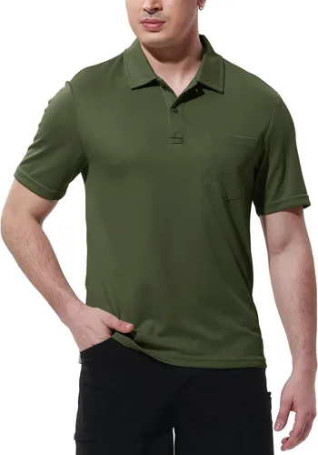 Vista 3 de BGOWATU Camisas polo de manga corta con cuello para hombre, camisas de golf de secado rápido con bolsillo