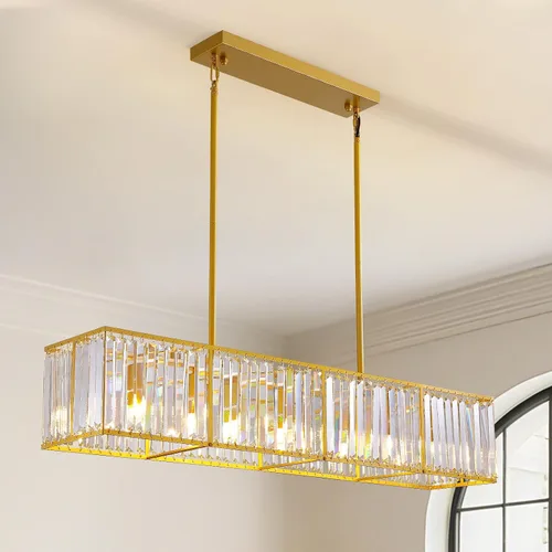 Vista 9 de Siljoy Candelabro rectangular moderno de cristal, 5 luces, color negro, rectangular, con forma de gota de lluvia, lámpara de techo colgante lineal