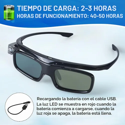 Vista 2 de Gafas 3D, gafas recargables con obturador activo para proyectores DLP-Link 3D Cocar Toumei