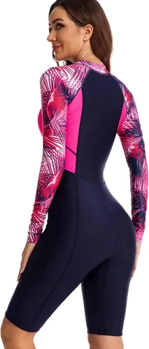 Vista 41 de ECUPPER Traje de baño de una pieza de manga larga para mujer, con cierre Boyleg, protector de erupción, cobertura de traje de baño de surf, traje