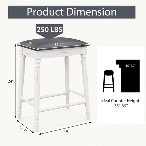 Vista 3 de Giantex Juego de 2 taburetes de bar de 24 pulgadas de altura de mostrador con asiento acolchado, patas de madera de goma, reposapiés y superficie
