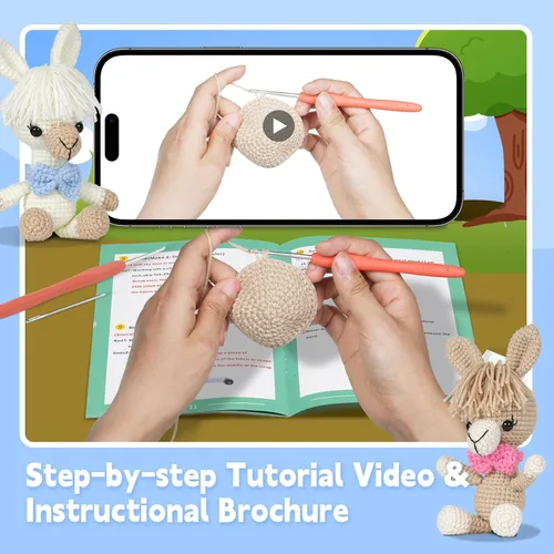 Vista 3 de mehorkook Kit de ganchillo para principiantes, tutoriales en video paso a paso, ideal para adultos y niños, proyectos de animales de ganchillo