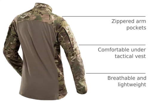 Vista 4 de CARWORNIC Gear - Camisa táctica militar de combate para hombre, de algodón, elástica, camuflaje, manga larga, con cremallera de 1/4