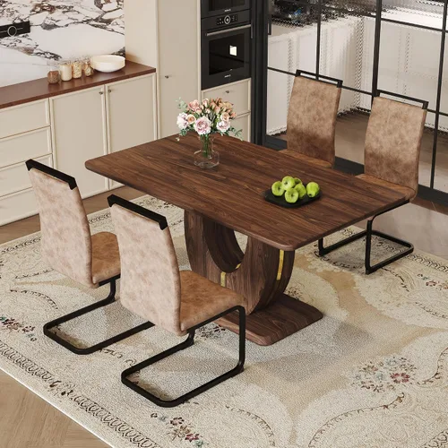 Vista 79 de JUFU Juego de mesa de comedor moderno para 4, juego de mesa de cocina rectangular de 63 pulgadas con mesa de mármol sintético y 4 sillas tapizadas