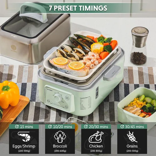Vista 5 de BUYDEEM G52 - Vaporizador Eléctrico de Alimentos de 5.3 Cuartos de Galón para 2-4 Porciones, Vaporizador de Verduras para Cocinar, Mantiene Caliente