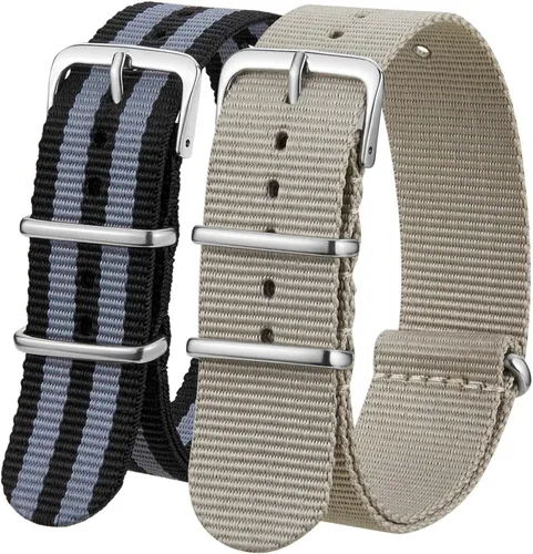 Vista 13 de Correa de Reloj de Nylon de Repuesto de Liberación Rápida con Hebilla Pesada Correas de Reloj para Hombres y Mujeres Negro Gris / Negro
