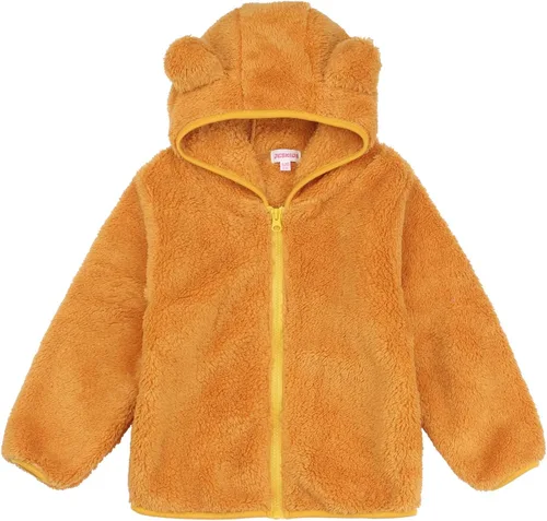 Vista 31 de Chaqueta con capucha de forro polar con cremallera para niñas y niños pequeños, abrigo de osito cálido de invierno Negro
