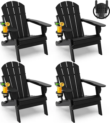 Vista 26 de GREENVINES Silla Plegable Adirondack Plástico HDPE Sillas para Fogata Todo Tiempo Portavasos Ártico para Terraza Patio Trasero Patio