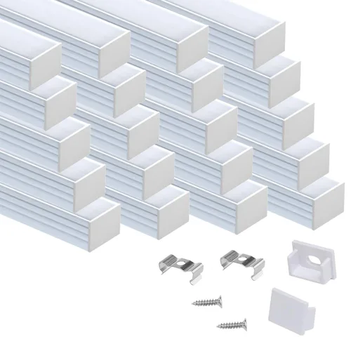 Vista 18 de Muzata Paquete de 10 unidades de 6.6 pies/6.6 ft con sistema de canal LED negro en forma de U con cubierta de difusor blanco lechoso esmerilado