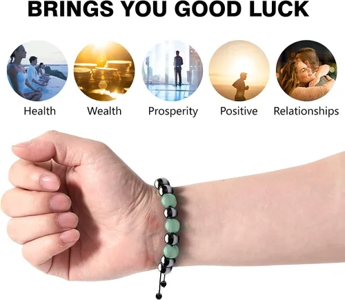 Vista 2 de Pulsera de triple protección para traer suerte y prosperidad hematita negra obsidiana ojo de tigre, pulsera Fengshui para mujeres y hombres