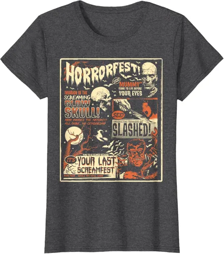 Vista 5 de Vintage Horrorfest Movie Poster Terror Old Time Halloween Camiseta S Negro