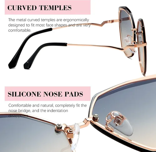 Vista 7 de Gafas de sol SNOTIO para mujer diseño poligonal moderno de gran tamaño diseño moderno degradado protección UV400 montura de metal lentes octagonales