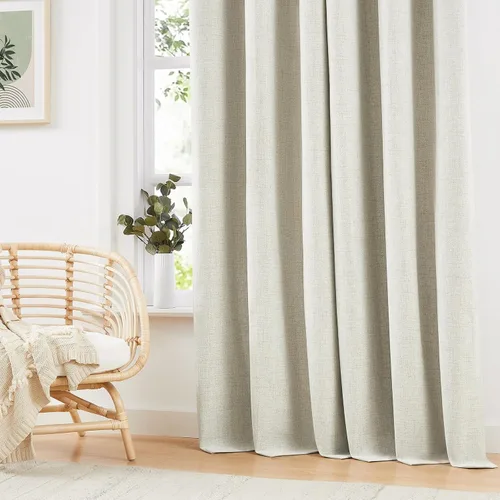 Vista 5 de Anpark Cortinas 100% opacas para dormitorio, cortina opaca de lino estilo granja de 84 pulgadas de largo, juego de 2 paneles, cortinas de ventana