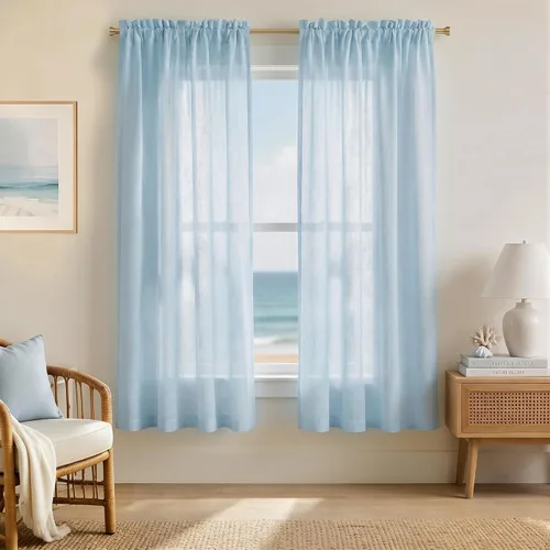 Vista 102 de Mrs.Naturall - Cortinas transparentes con bolsillo para barra de 36x63 pulgadas de lino mezclado negro