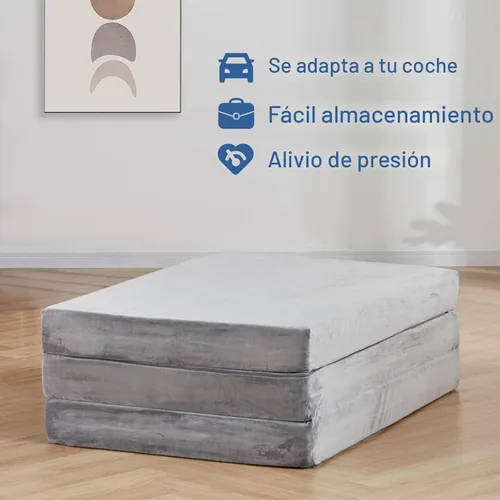 Vista 7 de SINWEEK - Colchón plegable triple con bolsa de almacenamiento, colchón plegable de espuma de 4 pulgadas, colchón con funda lavable a máquina y forro
