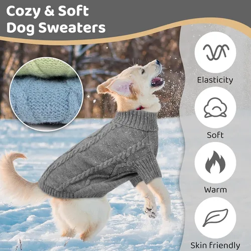Vista 58 de Queenmore - Suéter de punto trenzado con cuello alto para perros pequeños, para climas fríos, para chihuahua, bulldog, teckel, carlino y yorkie, XS