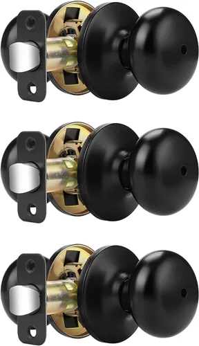 Vista 12 de Probrico Pomos de puerta de privacidad para interiores, color negro mate, 1 paquete de pomos de puerta de baño para cama, función de bloqueo