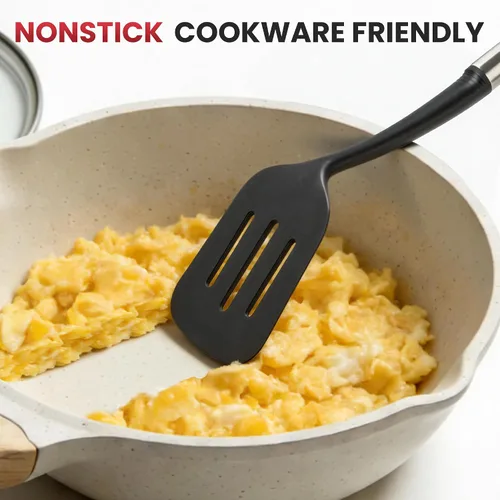 Vista 4 de Juego de utensilios de cocina de 12 piezas, herramientas de cocina de silicona con mango de acero inoxidable, espátula sin BPA, juego de cucharón