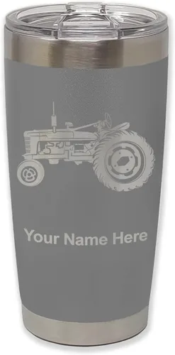 Vista 34 de LaserGram Vaso aislado al vacío de 20 onzas, Old Farm Tractor, grabado personalizado incluido (negro)