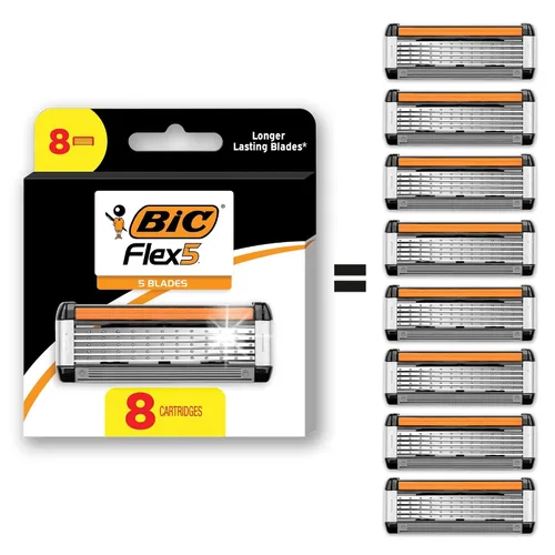Vista 9 de BIC Flex 5 - Maquinillas de afeitar recargables de 5 cuchillas para hombre, cuidado personal navideño para un afeitado suave, 1 mango y 12