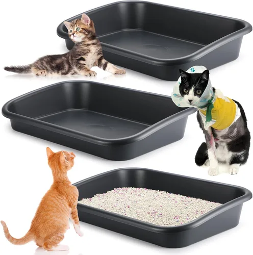 Vista 11 de Uiifan 3 cajas de arena extra grandes para gatos de entrada baja para gatos mayores, caja de arena abierta para gatos mayores, discapacitados, gatos