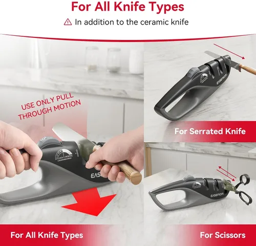 Vista 4 de Afilador de cuchillos de cocina, 5 ángulos de afilado ajustables, sacapuntas de bolsillo de mano, diseño ergonómico, con grueso y fino para tijeras