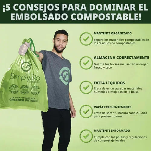 Vista 7 de Simply Bio Bolsas de basura compostables de 13 galones con cordón de cierre, extra gruesas de 1 mil, 49.21 litros, 30 bolsas, bolsa alta de cocina