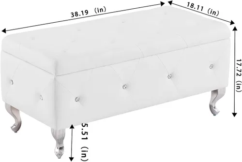 Vista 2 de anwickjeff Banco de almacenamiento copetudo con botones de terciopelo para dormitorio, beige, 40 pulgadas