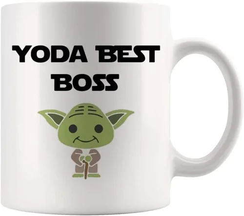 Vista 2 de Fonhark - Taza divertida de café Boss, taza de café Yoda Best Boss, taza divertida para jefe, taza de café novedosa de 11 onzas, color blanco