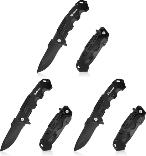 Vista 10 de Cuchillo de bolsillo, cuchillos tácticos plegables con hoja de 2.6 pulgadas, cuchillo pequeño de supervivencia plegable con clip, bloqueo de botón