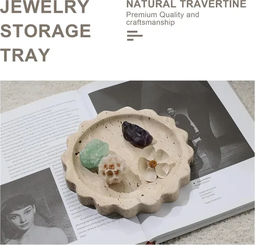 Vista 2 de Bandeja de joyería de mármol, cuenco Catchall para anillos y llaves - Organizador de tocador con diseño de piedra natural, decoración del hogar